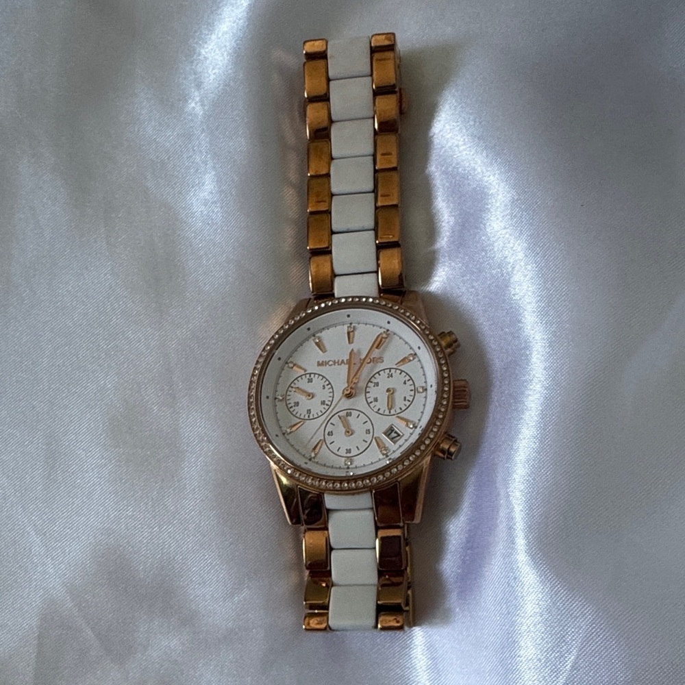 Michael Kors Gold and White Chronograph Watch